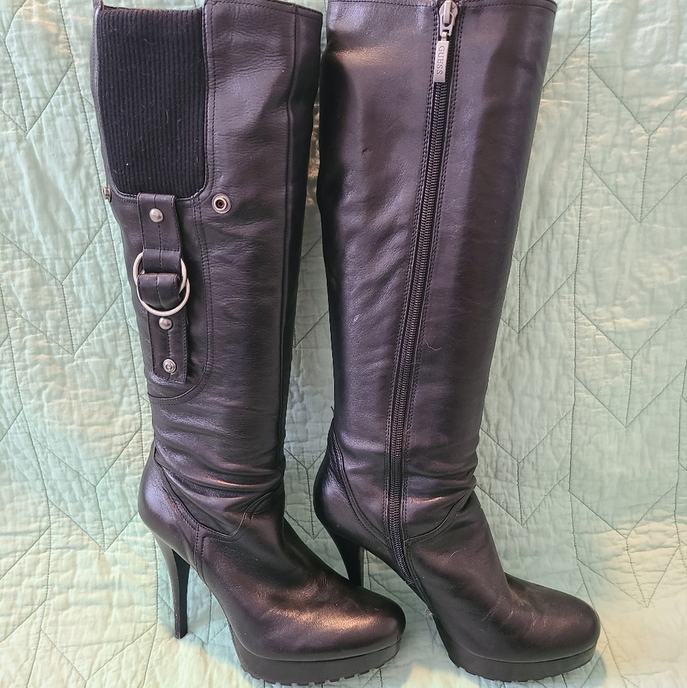 Guess Black Leather Heeled Boots size 6M (36)